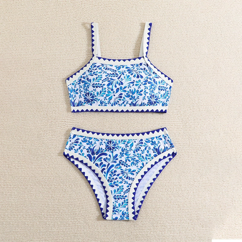 Girls Two-Piece Crop Top Bikini Set with Adjustable Straps