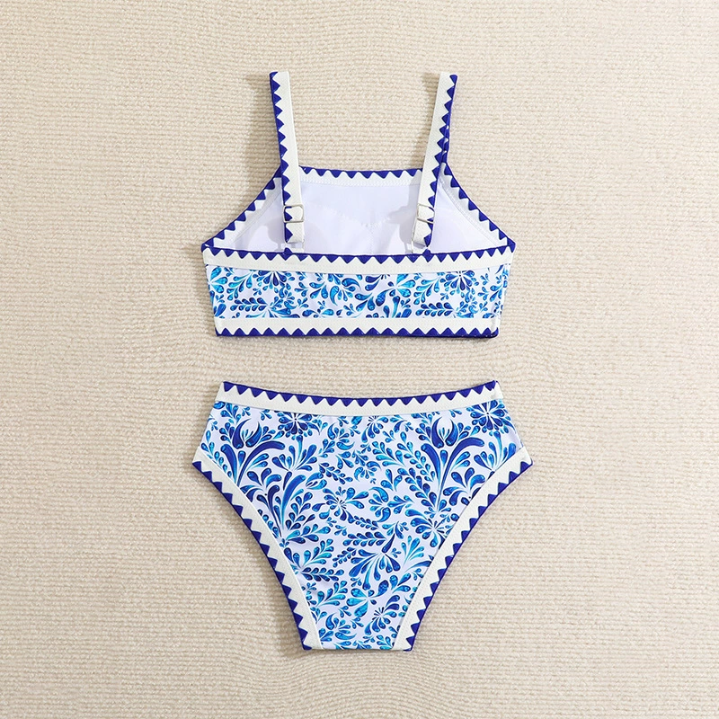 Girls Two-Piece Crop Top Bikini Set with Adjustable Straps view 3