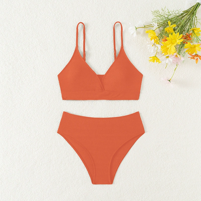 Girls' Two-Piece Triangle Bikini Set with High-Waisted Bottoms