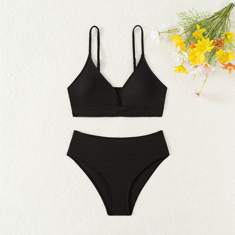 Girls' Two-Piece Triangle Bikini Set with High-Waisted Bottoms view 7