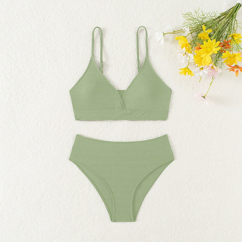 Girls' Two-Piece Triangle Bikini Set with High-Waisted Bottoms view 8