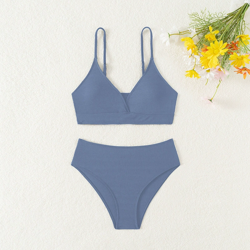 Girls' Two-Piece Triangle Bikini Set with High-Waisted Bottoms view 9