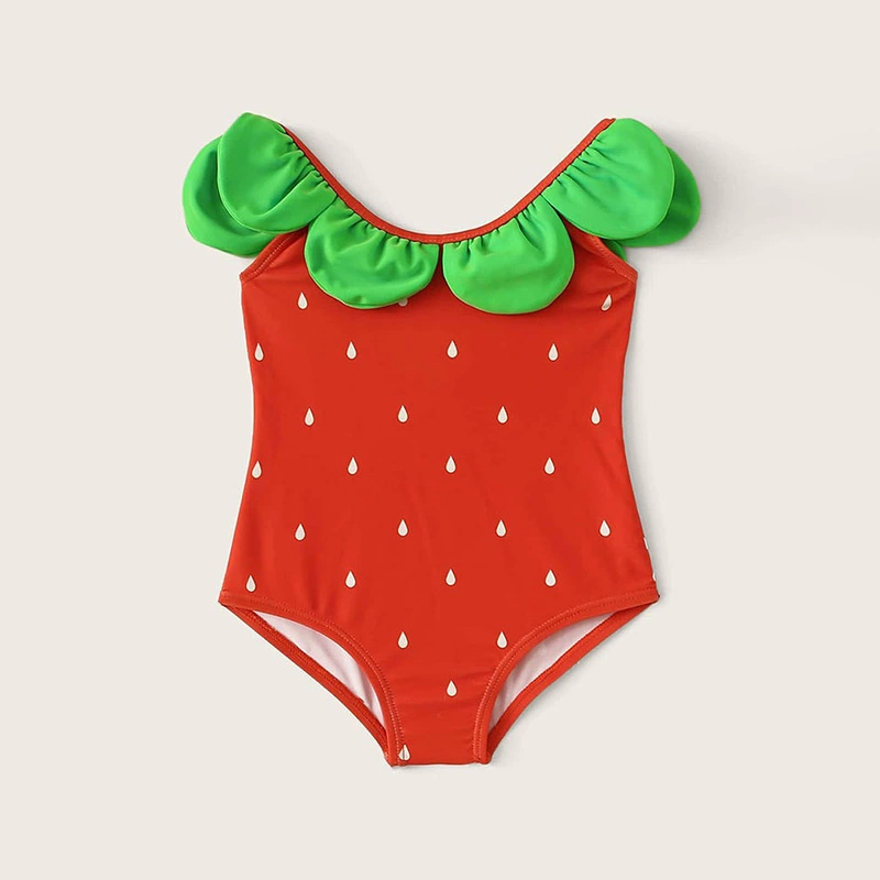 Girls One-Piece Swimsuit with Scalloped Ruffle Neckline view 2