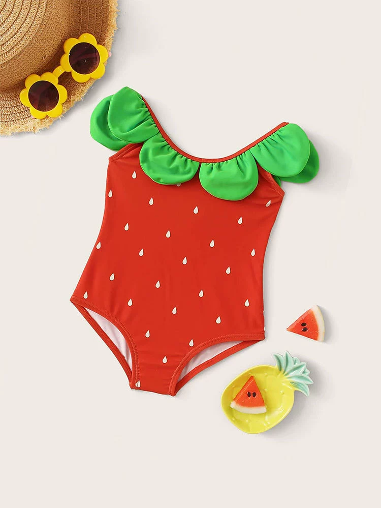 Girls One-Piece Swimsuit with Scalloped Ruffle Neckline view 6