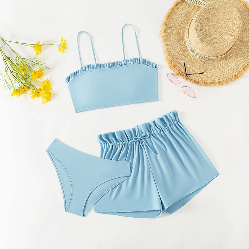 Girls Ruffle Trim Three-Piece Swimsuit Set