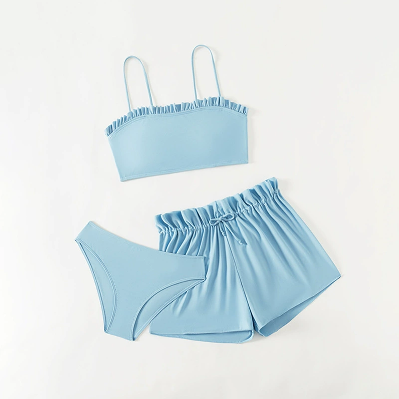 Girls Ruffle Trim Three-Piece Swimsuit Set