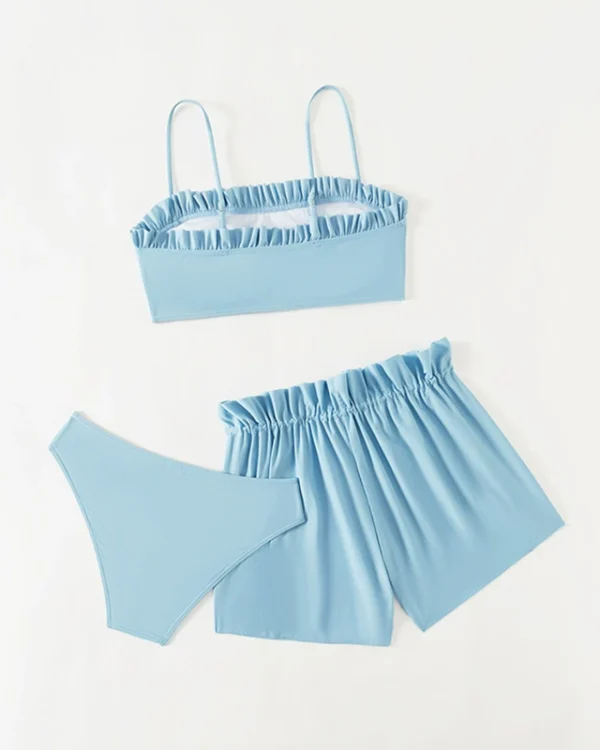 Traje de baño de tres piezas para niña con volantes