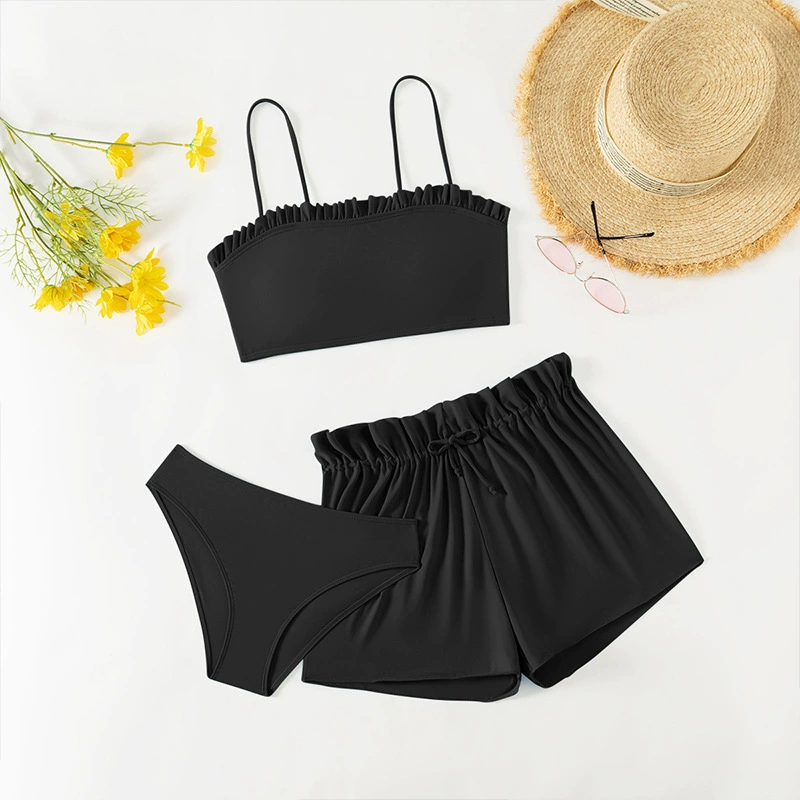 Girls Ruffle Trim Three-Piece Swimsuit Set view 7