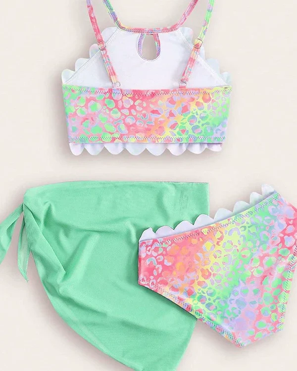 Conjunto de traje de baño de tres piezas para niñas con top y falda