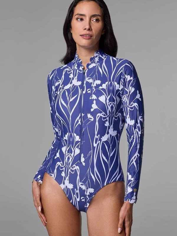 Long Sleeve Zip-Front Rashguard One-Piece