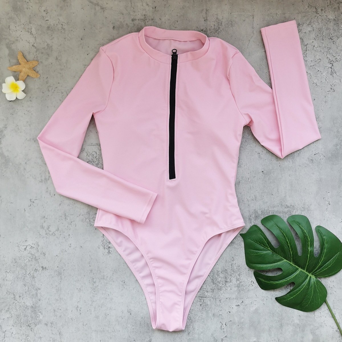 Long Sleeve Zip-Front One-Piece Swimsuit