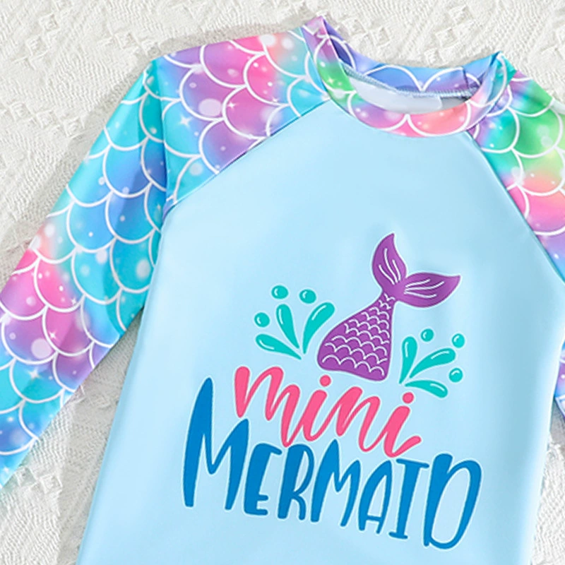 Girls Long Sleeve Raglan Rash Guard Swim Set with Shorts view 3
