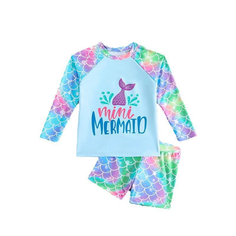 Girls Long Sleeve Raglan Rash Guard Swim Set with Shorts view 5
