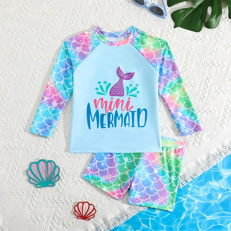 Girls Long Sleeve Raglan Rash Guard Swim Set with Shorts view 6