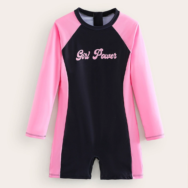 Girls Long Sleeve Rash Guard One-Piece Swimsuit with Shorts