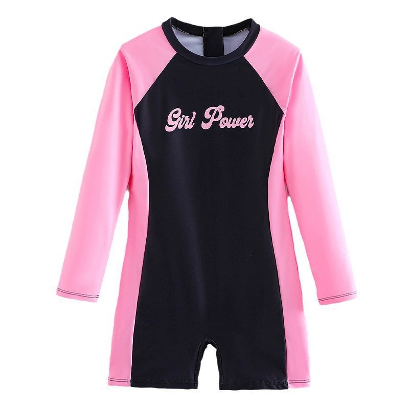 Girls Long Sleeve Rash Guard One-Piece Swimsuit with Shorts view 5
