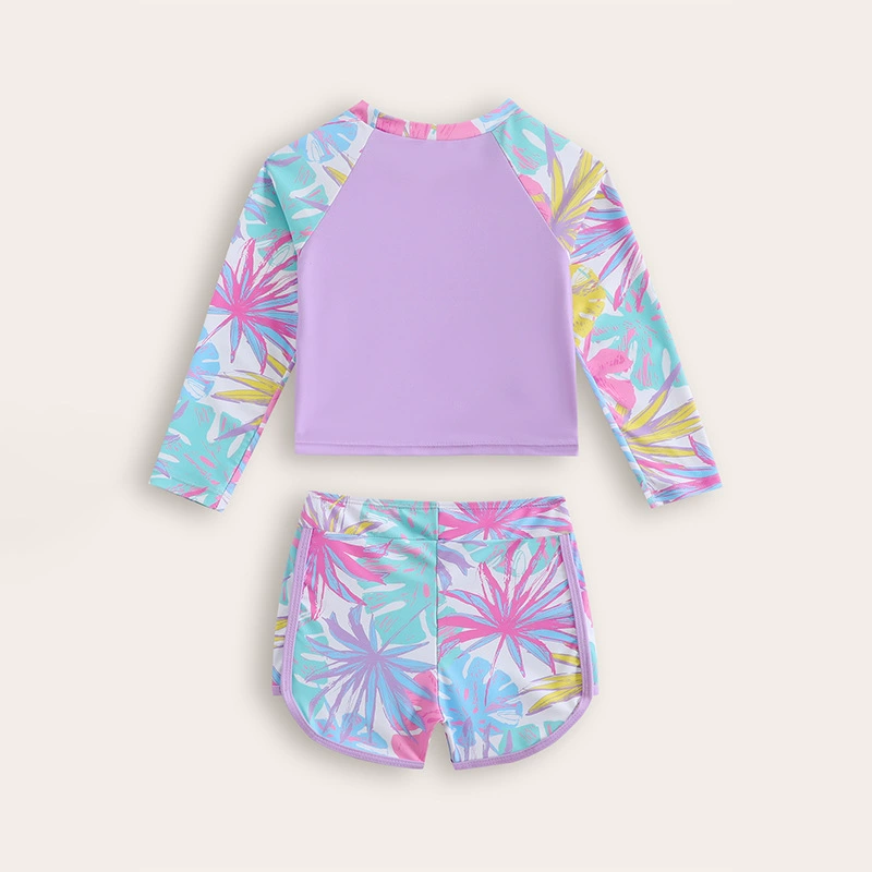 Girls Long Sleeve Rash Guard Top and Shorts Swim Set