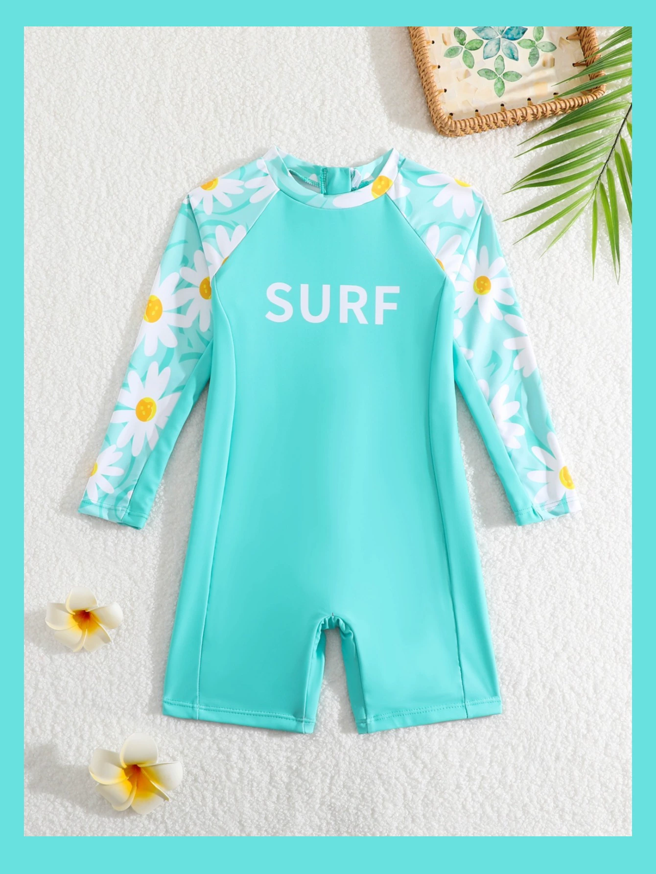Girls Long Sleeve Rash Guard One-Piece Swimsuit with Shorts