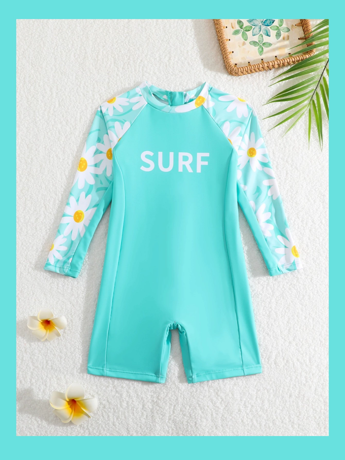 Girls Long Sleeve Rash Guard One-Piece Swimsuit with Shorts view 5