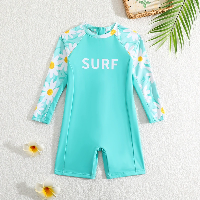 Girls Long Sleeve Rash Guard One-Piece Swimsuit with Shorts view 6