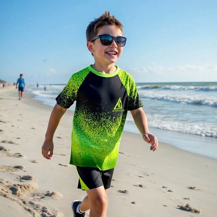 Boys Two-Piece Short Sleeve Rash Guard and Swim Shorts Set