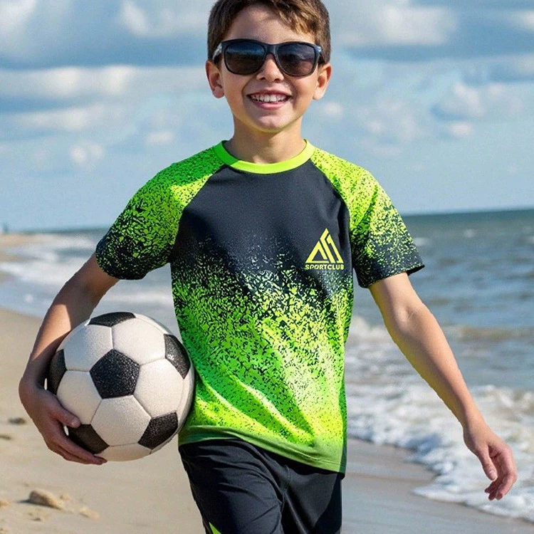 Boys Two-Piece Short Sleeve Rash Guard and Swim Shorts Set view 3