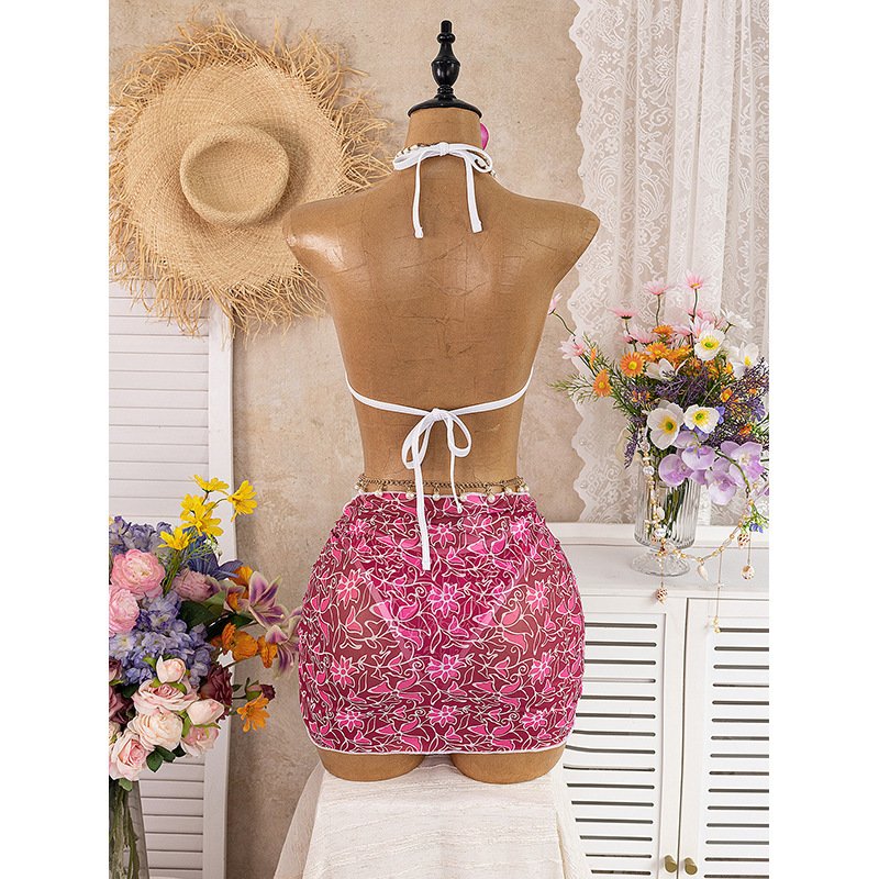 Halter Triangle Bikini and Tie-Wrap Skirt Set