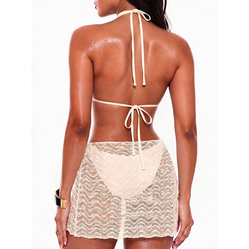 Halter Triangle Bikini and Wrap Skirt Set