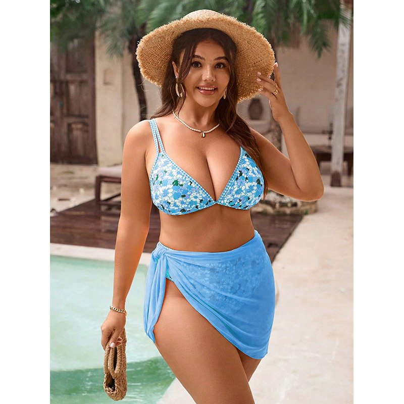 Triangle Bikini Top and Tie-Side Wrap Skirt Set