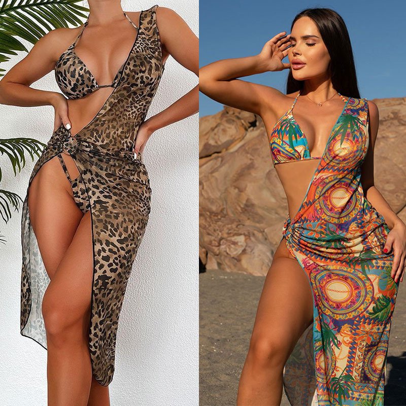 One-Shoulder Ruched Cover-Up Dress and Triangle Bikini Set