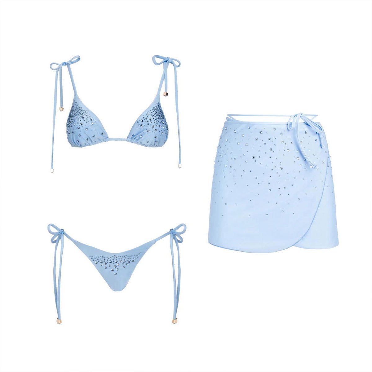Rhinestone Triangle Bikini and Wrap Skirt Set