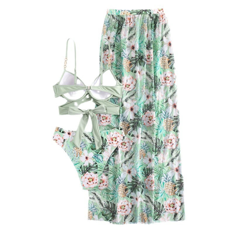 Women's Three-Piece Cross Wrap Bikini Set with Maxi Cover-Up Skirt view 5