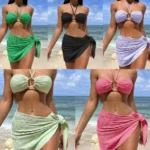 Women's Ring Detail Bandeau Bikini Set with Wrap Skirt