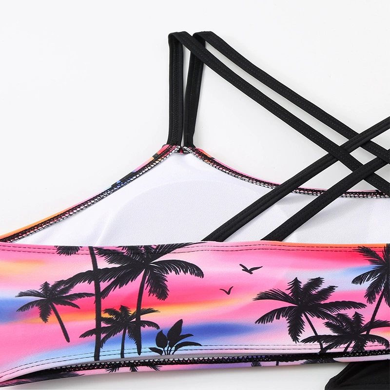 Women's Three-Piece Tankini Set with Cross-Strap Top and Boyshort Bottoms view 3