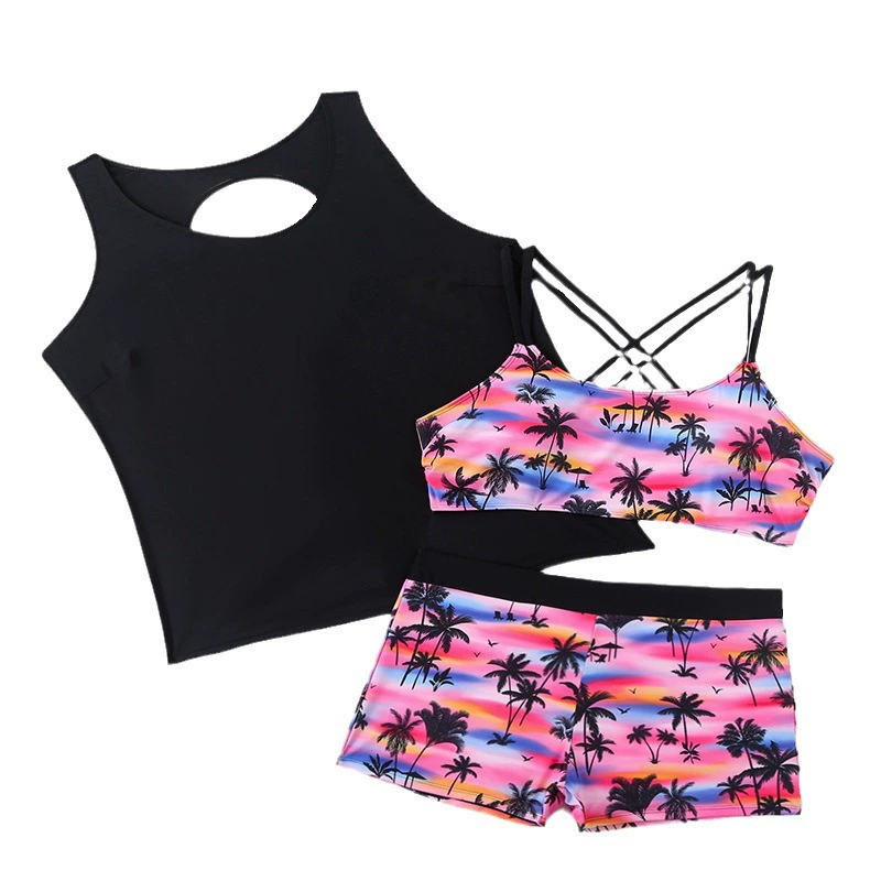 Women's Three-Piece Tankini Set with Cross-Strap Top and Boyshort Bottoms view 5