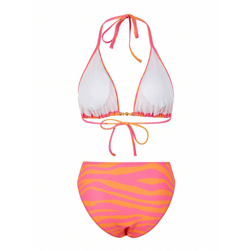 Women’s Three-Piece Halter Triangle Bikini Set with Wrap Skirt