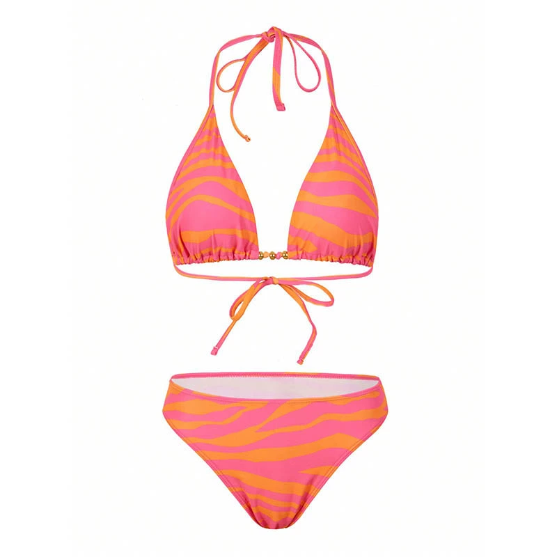 Women's Three-Piece Halter Triangle Bikini Set with Wrap Skirt view 3