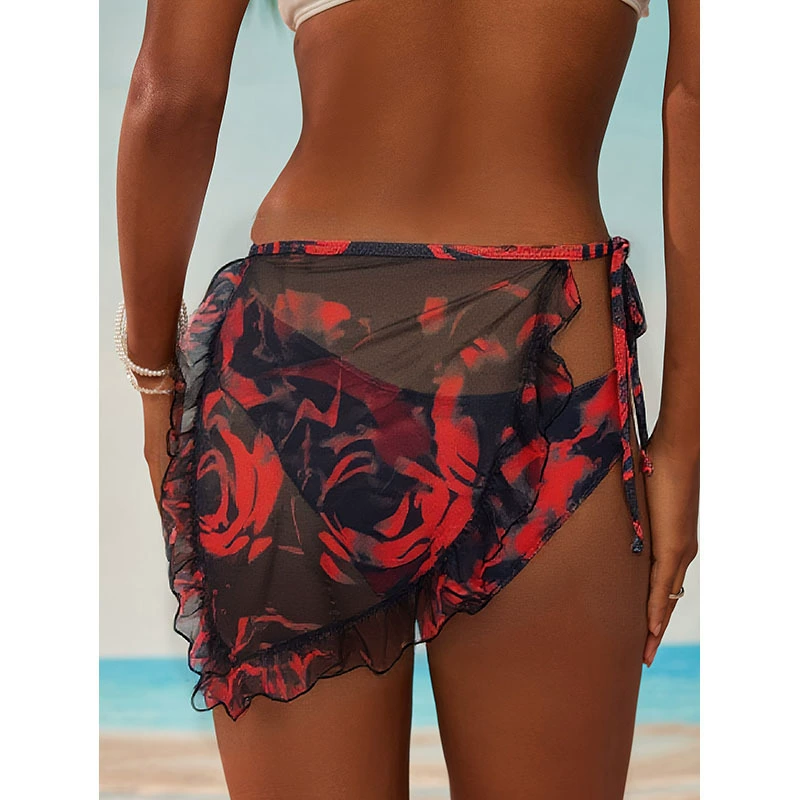 Women's Three Piece Bikini Set with Wrap Skirt Cover-Up view 3