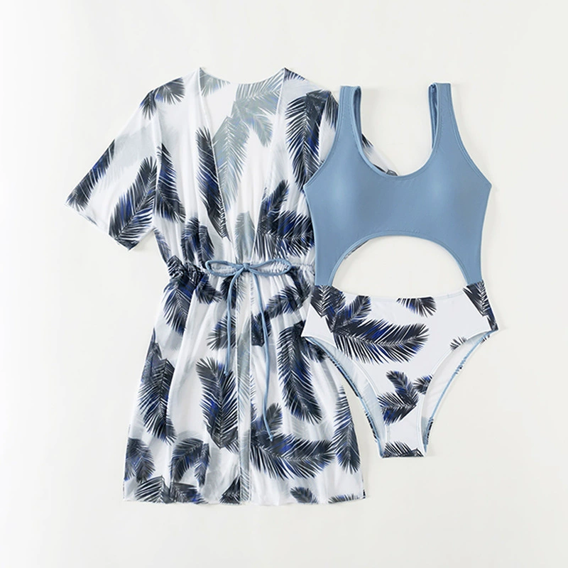 Three-Piece Swimsuit Set with Cutout One-Piece and Cover-Up Dress