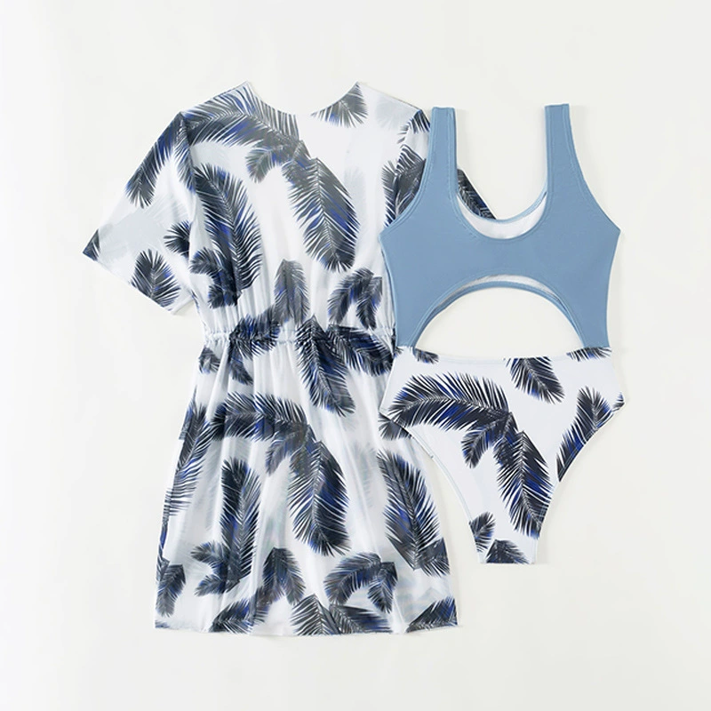 Three-Piece Swimsuit Set with Cutout One-Piece and Cover-Up Dress view 3