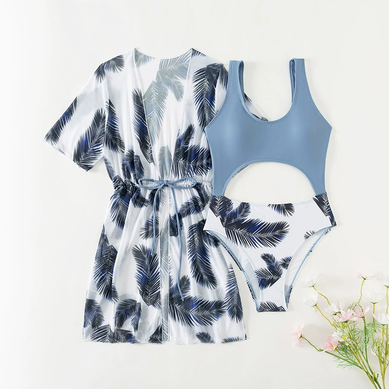Three-Piece Swimsuit Set with Cutout One-Piece and Cover-Up Dress view 6