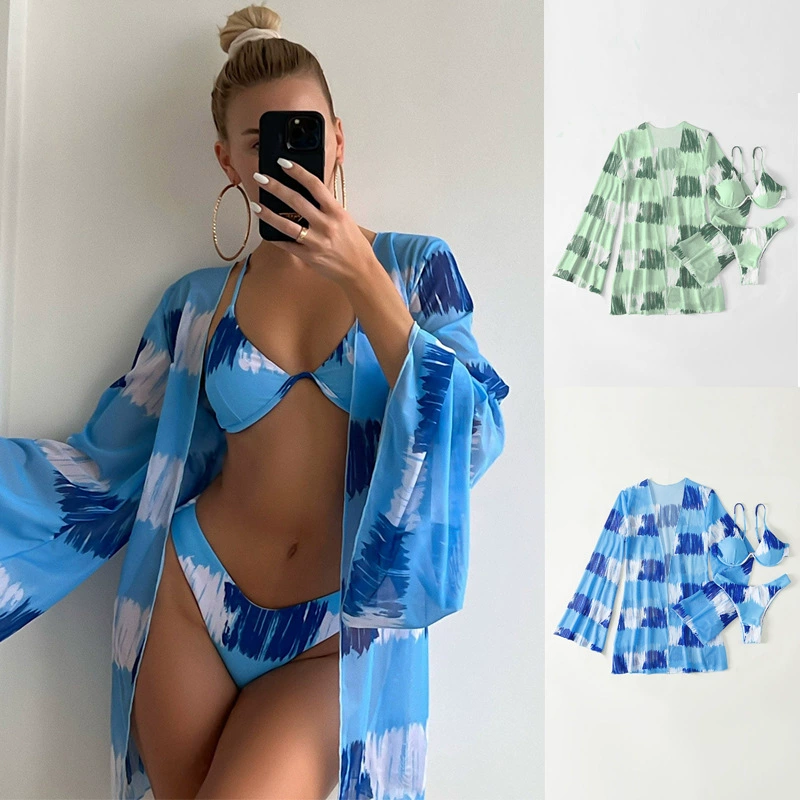 Women's Underwire Bikini Set with Long Sleeve Cover-Up