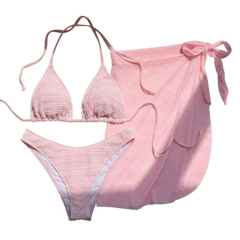 Three-Piece Bikini Set with Halter Top and Sarong view 5
