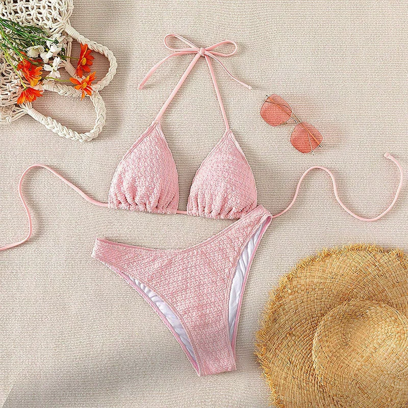 Three-Piece Bikini Set with Halter Top and Sarong view 8