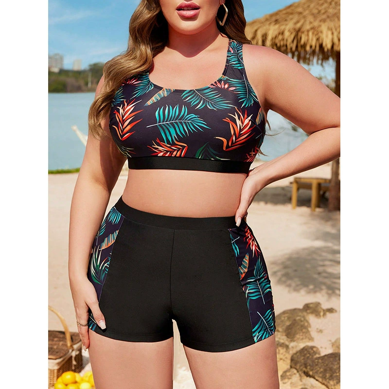 Three-Piece Zip Front Long Sleeve Swimsuit Set with Boyshorts