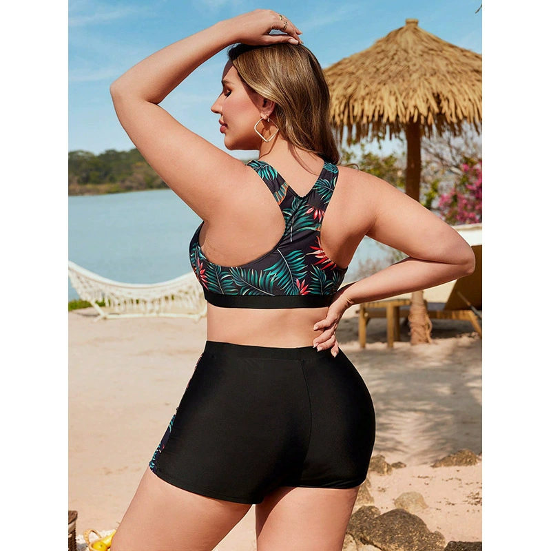 Three-Piece Zip Front Long Sleeve Swimsuit Set with Boyshorts