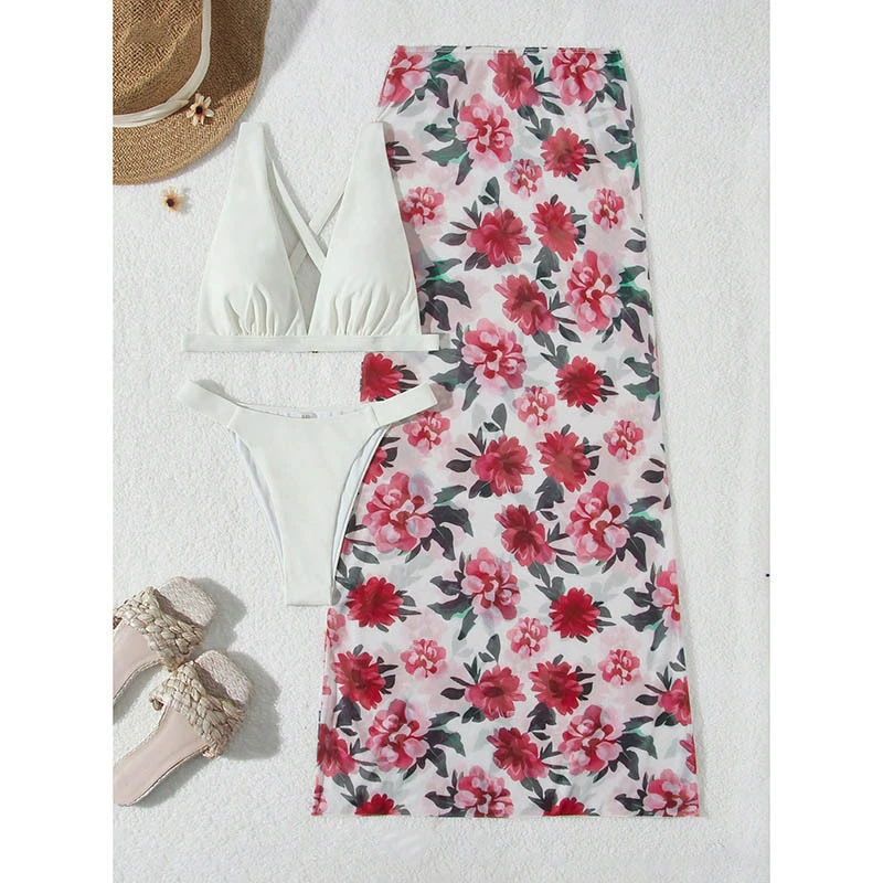 Women's Triangle Bikini Set with Cover-Up Skirt view 6