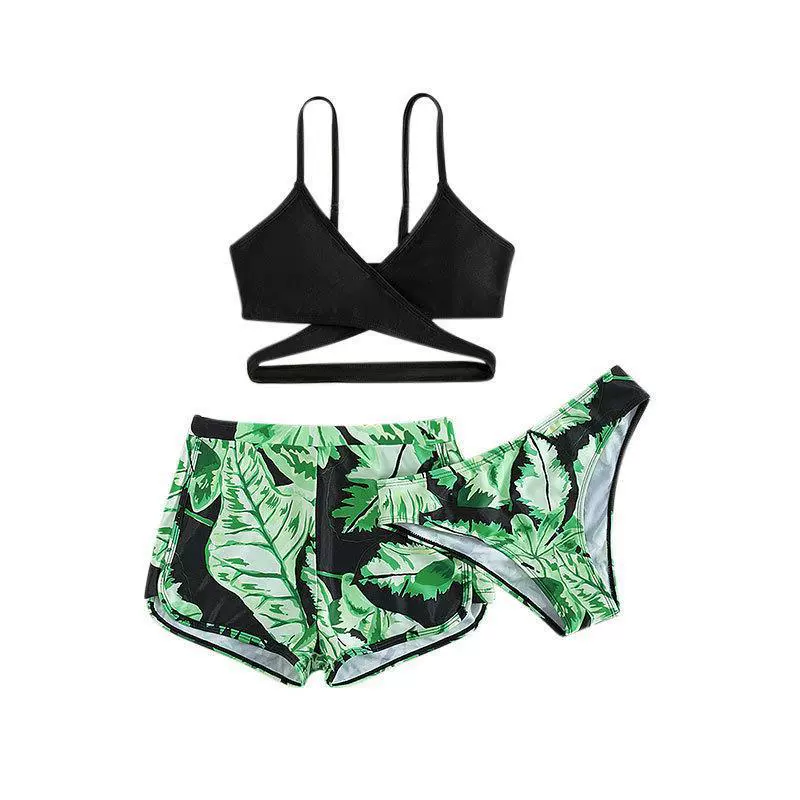 Girls Three-Piece Swimsuit Set with Bikini Top and Boy Shorts view 5