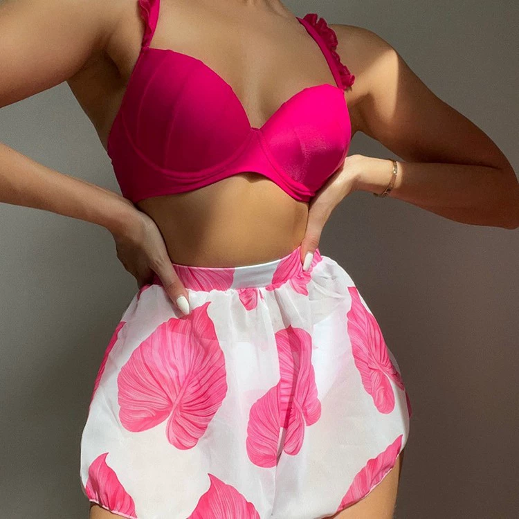 Women’s Three-Piece Swimsuit with Underwire Top and Skirt