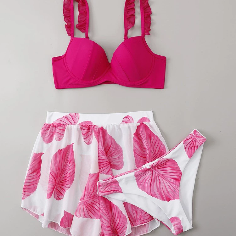Women’s Three-Piece Swimsuit with Underwire Top and Skirt